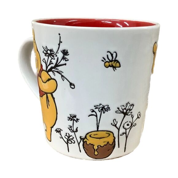 Winnie The Pooh Coffee Mug Honey Pot Bees Flowers Red Interior 16oz Gift NWT - Picture 2 of 6